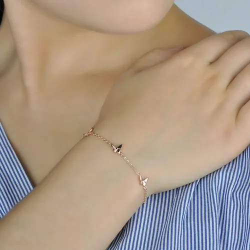 Miniatura 4 de Infinite U Pulsera de plata de ley 925 con dije de mariposa para mujer, ajustable, oro rosa, Plata