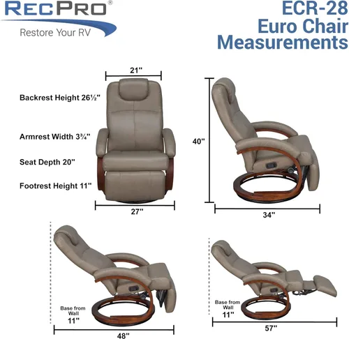Miniatura 3 de RecPro Nash - Silla reclinable de 28 pulgadas, diseño moderno, muebles de caravana, base giratoria, silla reclinable (1 silla, masilla)
