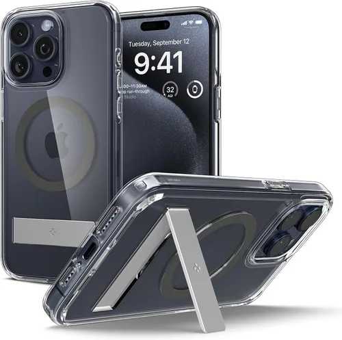 Miniatura 24 de Spigen Funda ultra híbrida S MagFit diseñada para iPhone 15 (2023) [Kickstand] [Amti Yellowing], compatible con MagSafe, color negro