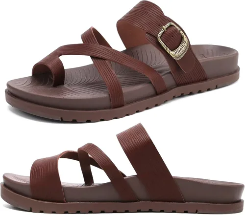 Miniatura 11 de KuaiLu - Sandalias ortopédicas para mujer con cómodo soporte de arco y amortiguación de tapete de yoga, sandalias planas de moda de verano de playa