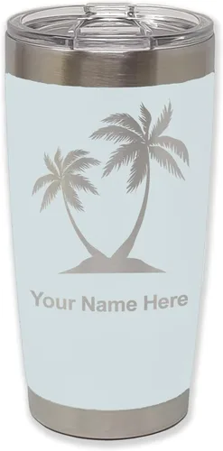 Miniatura 10 de LaserGram Vaso aislado al vacío de 20 onzas, palmeras, grabado personalizado incluido (negro)