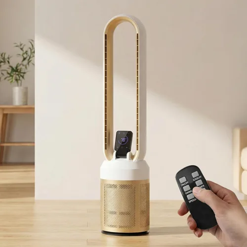 Ventilador sin aspas de 38 pulgadas para dormitorio, ventilador de torre silencioso con control remoto y pantalla táctil LED grande, 24 velocidades,