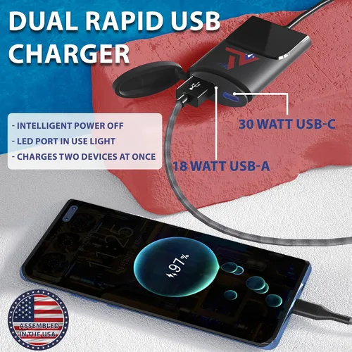 Miniatura 5 de Soporte de teléfono para motocicleta con cargador USB (3.25-7 pulgadas), soporte impermeable para teléfono celular para motocicleta, ATV, moto