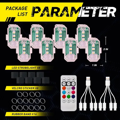 Miniatura 9 de 8 luces estroboscópicas LED inalámbricas con control remoto, luces estroboscópicas LED RGB para aeronaves de alto brillo, 8 colores, impermeable