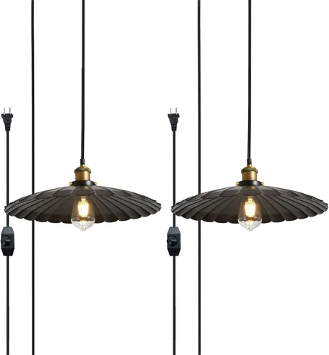 Miniatura 10 de Lámpara colgante negra, lámpara colgante retro de 9.8 pulgadas para dormitorio, luces colgantes brillantes de cocina, sala de estar, 6.5 pies