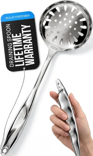 Zulay Kitchen Cuchara Ranurada de Acero Inoxidable - 14.5” Gran Cuchara de Freír y Escumador para Drenar y Servir - Utensilio de Cocina Resistente