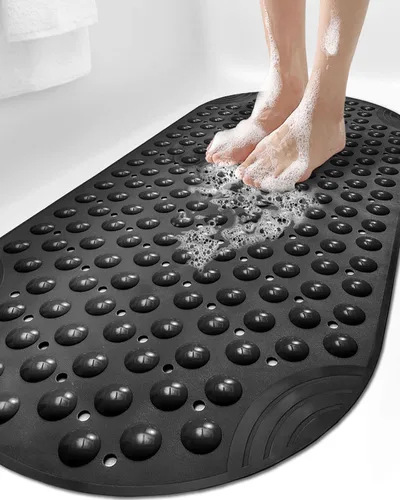 DEXI Alfombrilla de Tina Antideslizante 16x35, Alfombrillas de Ducha para Baño y Tina, Alfombrilla de Baño Ovalada Lavable con Ventosas y Orificios