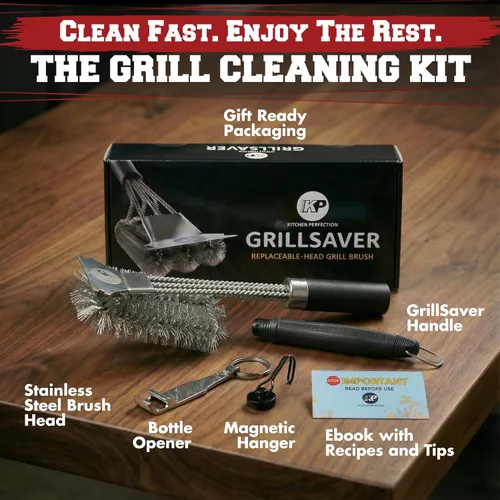 Miniatura 6 de KITCHEN PERFECTION GrillSaver - Cepillo seguro para barbacoa con cabezal de limpieza reemplazable, limpiador de parrilla resistente con raspador, 1.