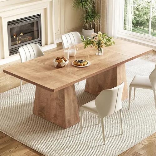 Miniatura 10 de LITTLE TREE Mesa de comedor para 4-6 personas, mesa de madera, muebles rectangulares con patas resistentes, mesa de cocina moderna para el hogar