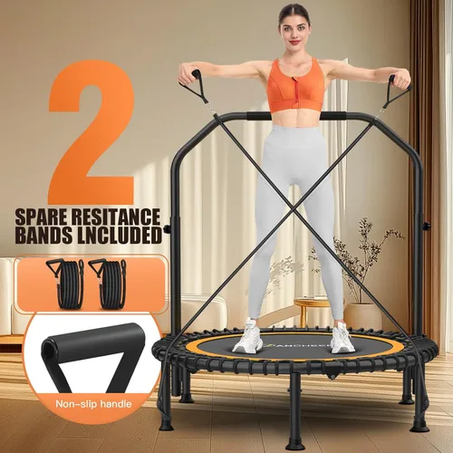 Miniatura 2 de ANCHEER - Minitrampolín plegable de 48 pulgadas para adultos/niños con bandas de resistencia y bungee, minitrampolín para interiores y exteriores