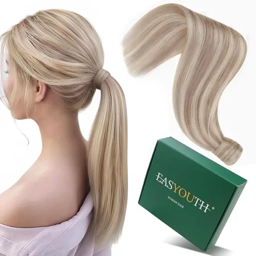 Miniatura 21 de Easyouth Extensión de cola de caballo de cabello humano marrón ombré, extensión de colas de caballo, extensiones de cola de caballo de color marrón