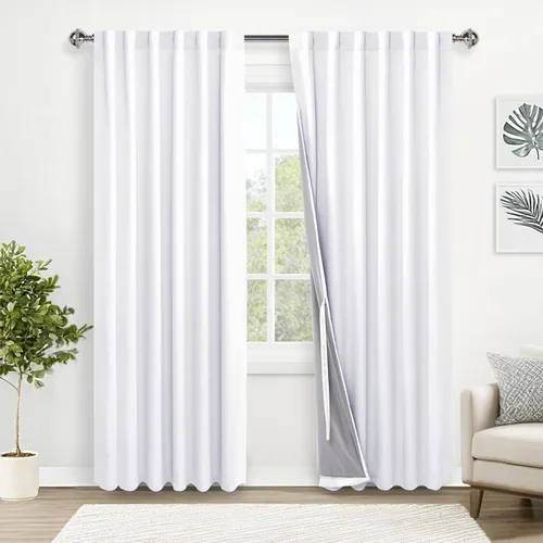 Miniatura 60 de XWZO Cortinas blancas 100% opacas con alzapaños, 2 capas gruesas completamente sombreadas con bolsillo para barra y pestaña trasera, cortinas