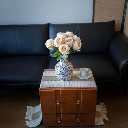 Miniatura 7 de DUYONE Fake Flowers for Decoration Home Decor Soft Touch Artificial Flowers Austin Rose Peony Latex Fake Flower Living Room Decoration Vivid Pink
