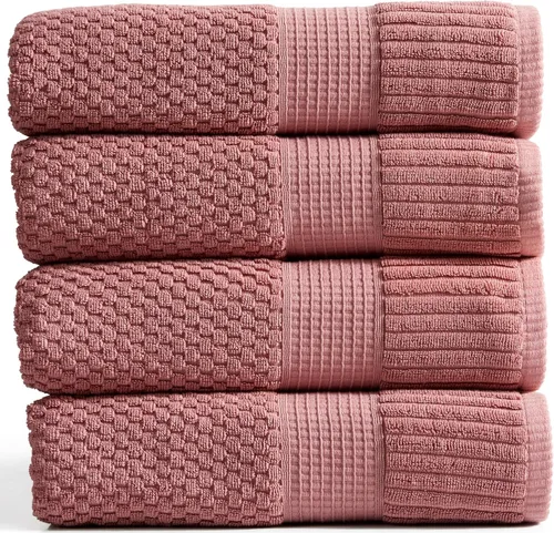 Miniatura 54 de NY Loft Juego de 4 toallas de baño 100% algodón, supersuaves y absorbentes, de secado rápido, 30 x 52 pulgadas, algodón texturizado y duradero