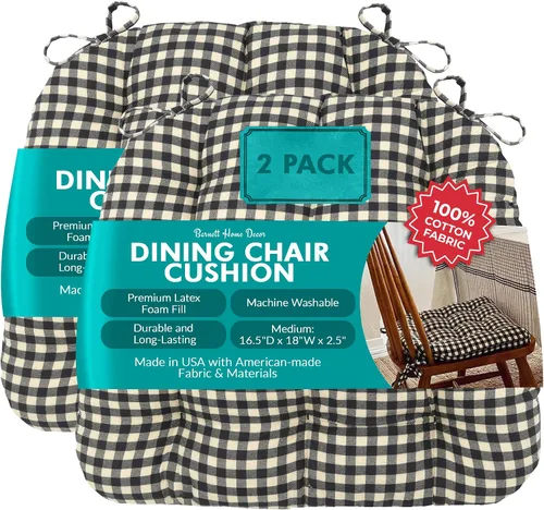 Miniatura 70 de Barnett Home Decor Ticking Stripe Berlin Blue - Almohadilla para silla de comedor con lazos, tamaño mediano 18, relleno de espuma de látex, lavable