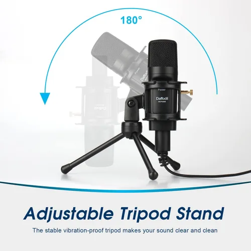Miniatura 5 de Daffodil Micrófono de condensador USB omnidireccional MCP200 - Micrófono con soporte para trípode, filtro pop, grabación de voces, juegos, podcast