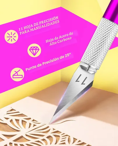 Miniatura 3 de DIYSELF 1 Pieza Cuchillo de Manualidades Cuchillo de Hobby con Kit de 11 Piezas Cuchillas de Acero Inoxidable, 1 Regla de Acero de 15CM para Arte
