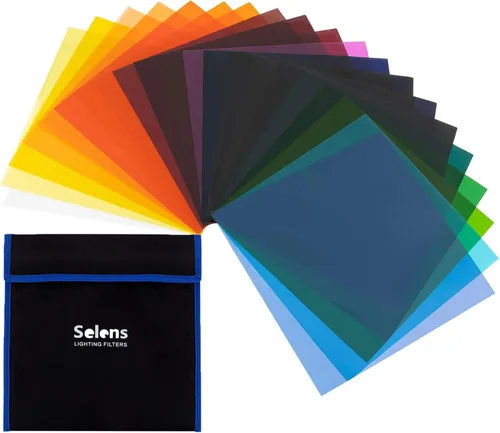 Selens 20 filtros de gel de color para efecto de iluminación, kit de corrección de color de fotografía de 10 x 10 pulgadas para estudio de video