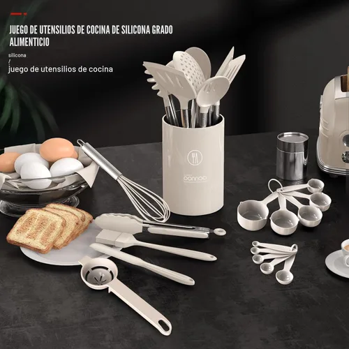 Miniatura 3 de Juego de Utensilios de Cocina de Silicona Grande - Utensilios de Cocina Resistentes al Calor, Pinzas Volteadoras, Espátula, Cuchara, Brocha, Caqui