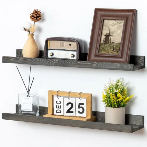 Miniatura 14 de FLYJOE Estante de repisa de fotos para pared, 24 pulgadas de madera de fresno maciza, estantes para libros de guardería, estantes flotantes