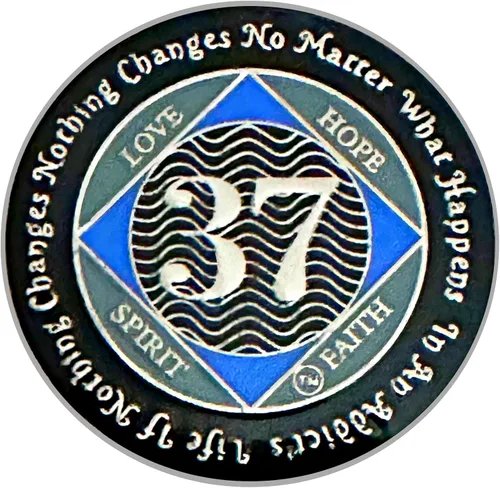 Miniatura 56 de (Años 1-55) NA Medallón de 7 años, plata, chapado en color azul, narcóticos cubiertos de epoxi Moneda anónima (NA 7 años medallón)