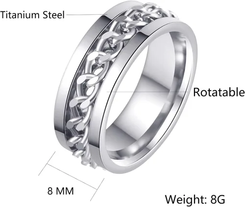 Miniatura 133 de Anillos giratorios para la ansiedad para hombre, anillos clásicos de cadena para mujeres y adultos, anillo de acero de titanio