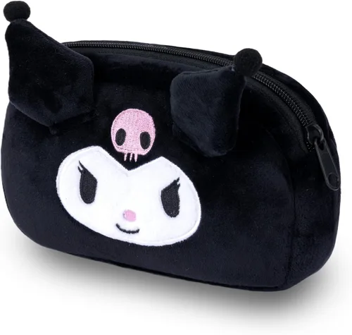 Roffatide Pequeña bolsa de cosméticos para mujer, bolsa de maquillaje de anime, estuche portátil con cremallera, color negro