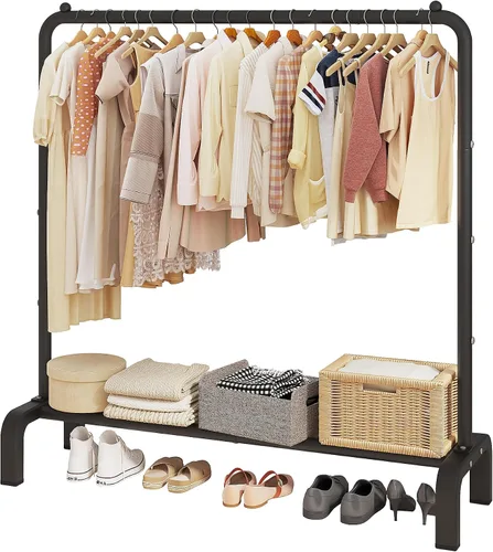 Miniatura 7 de JIUYOTREE Perchero de ropa estándar con estantes de almacenamiento, organizador de ropa para colgar ropa, abrigo, chaqueta, camisa, suéter, jeans