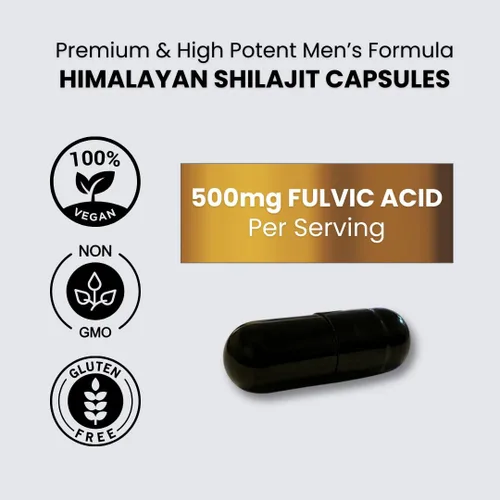 Miniatura 4 de LIVS Cápsulas puras de Shilajit del Himalaya para hombres, 1000 mg por porción con 50% de ácido fúlvico y más de 85 minerales traza, energía