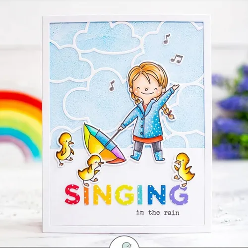 Miniatura 5 de Rainy Girl - Juego de sellos y troqueles transparentes para hacer tarjetas, plantillas cortadas para álbumes de recortes, álbum de fotos, papel