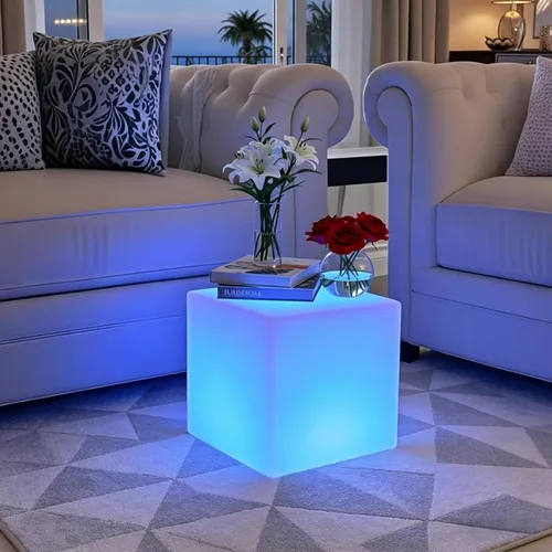 Miniatura 10 de Silla de cubo LED de 20 pulgadas, Mesa de Luz de Cubo LED Inalámbrica Recargable, cubos de luz brillantes de 16 colores, lámpara de pie impermeable