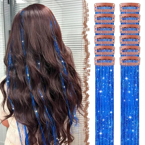 Miniatura 8 de FESHFEN Extensiones de cabello con clip de colores, 16 piezas de 8 colores resaltados, piezas de cabello sintético lacio con clip para mujer, 22