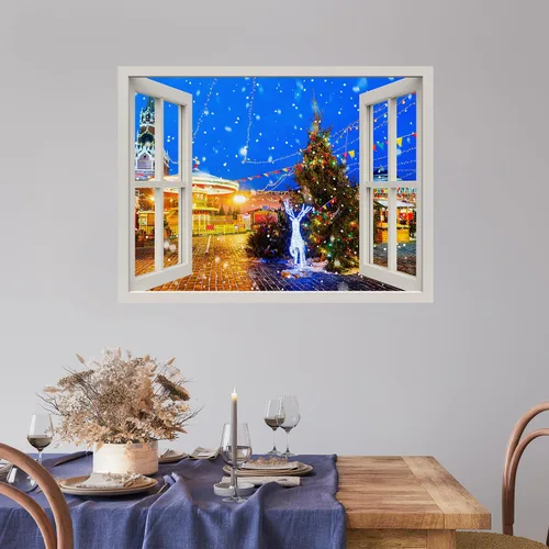 Miniatura 39 de wall26 Adhesivo de Pared Papá Noel Llevando Regalos Ventana Abierta Mural, No Se Despega y No Se Pega, Papel Tapiz No Tejido Decorativo