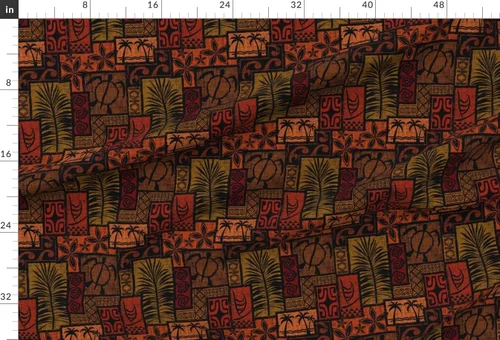 Miniatura 2 de Spoonflower Tela - Negro polinesio hawaiano hawaiano Tiki Tropical Retro impreso en tela de gasa Fat Quarter - Costura Ropa de moda Vestidos