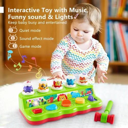 Miniatura 3 de Juguetes de 1 año para niños y niñas, regalo de cumpleaños, causa y efecto, juguete desplegable de animales con música y luz para niños pequeños