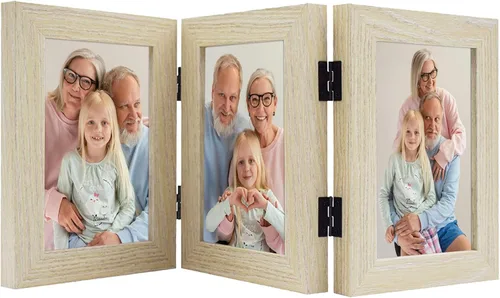 Miniatura 9 de Frametory, 3 Marcos de Fotos 4x6 Marcos de Fotos Trípticos Collage - Cristal Real - Triple Plegable (Gris, 1 Paquete)