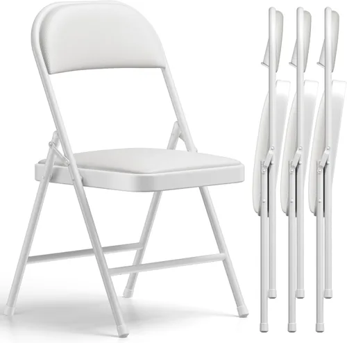 Miniatura 13 de Paquete de 2 sillas plegables, sillas plegables acolchadas de piel sintética para exteriores e interiores, asiento comercial de metal plegable