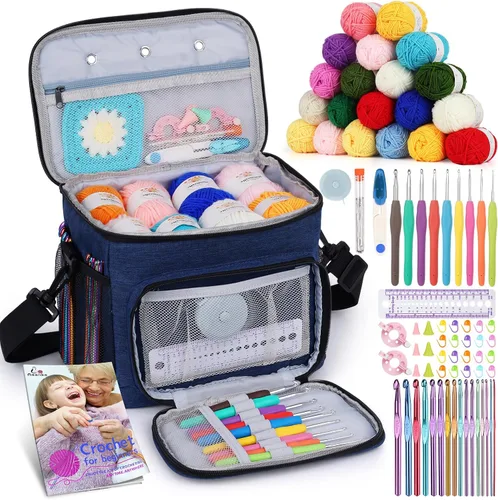 Miniatura 9 de Aeelike Kit de ganchillo con bolsa para viajes, kit fácil de aprender a ganchillo para principiantes de todas las edades, el kit de inicio