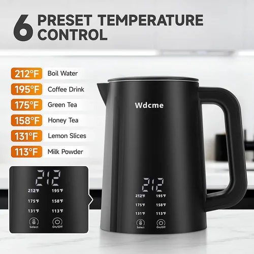 Miniatura 2 de Hervidor eléctrico de viaje pequeño de 0.6 L, 800 W, 6 controles de temperatura, doble voltaje, 110-240 V, tetera inteligente de té y café, mantiene