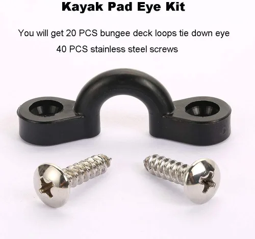 Miniatura 7 de Kit de almohadillas para kayak, 10 trabillas elásticas de nailon para cubierta con 20 tornillos para lancha, kit de aparejo de cubierta de kayak