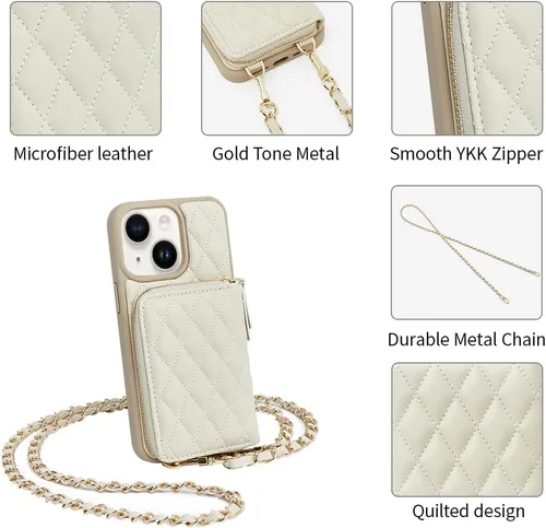 Miniatura 7 de LAMEEKU Funda tipo cartera diseñada para iPhone 14 con tarjetero y cadena cruzada para mujer, funda RFID a prueba de golpes, compatible con iPhone