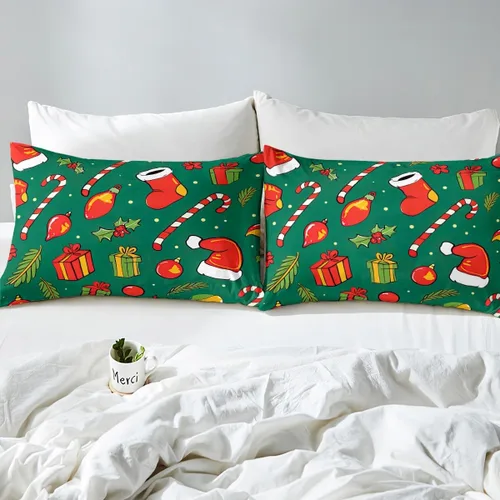 Miniatura 6 de Erosebridal Juego de edredón con gorro de Navidad, calcetines de Navidad, regalo de Navidad, decoración de ropa de cama, relleno de edredón de Feliz