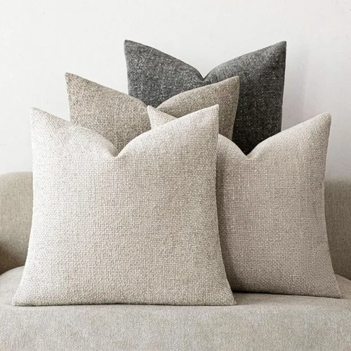 Miniatura 7 de 18x18 Fundas de almohada de chenilla, paquete de 4, serie neutra beige/marrón