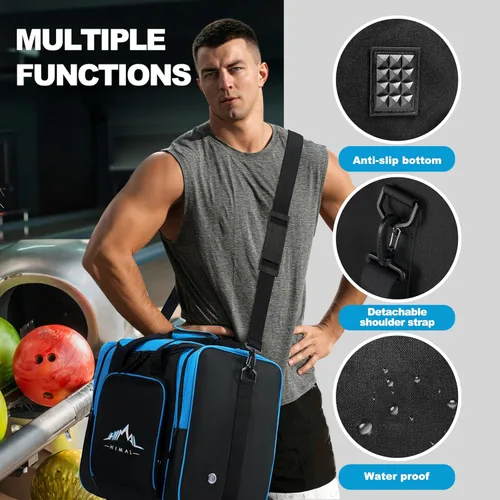 Miniatura 4 de Himal - Bolsa de bolos para una sola esfera, bolsa de bolos con soporte acolchado para esfera, se adapta a zapatos de bolos hasta talla 14 para Azul