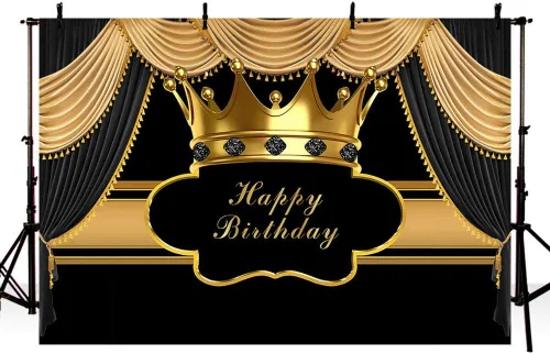 Miniatura 3 de MEHOFOND Cortina Real Negra y Dorada Telón de Fondo para Decoración de Fiesta de Cumpleaños para Hombre Niño Príncipe Cortina de Corona Dorada Negro