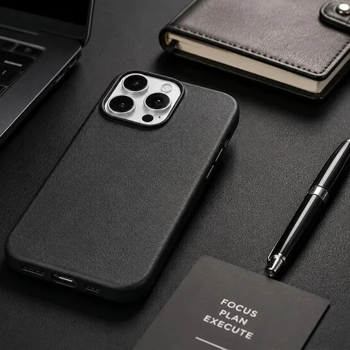 Miniatura 5 de Funda de cuero para iPhone 14 Pro Max - Cuero de grano completo compatible con MagSafe - Funda protectora delgada con botones metálicos y tarjetero