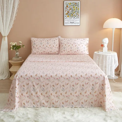 Miniatura 6 de HighBuy Juego de sábanas de tamaño individual - Sábanas frescas y transpirables de color rosa con estampado floral, juego de 3 sábanas - Sábanas