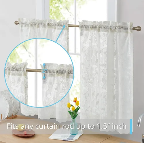 Miniatura 4 de HLC.ME Joyce - Cortina de encaje transparente para cocina, cafetería, para ventanas pequeñas, cocina y baño, 30 pulgadas de ancho x 36 pulgadas