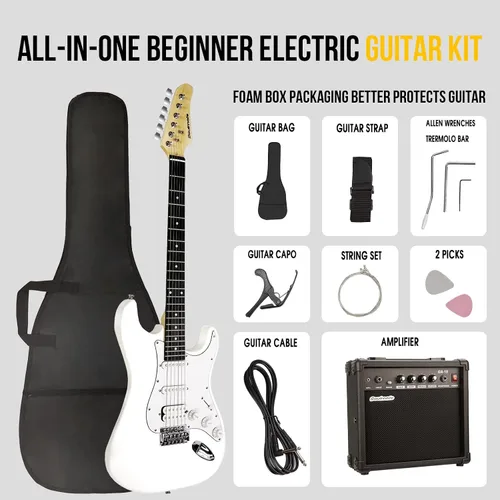 Miniatura 2 de Kit de guitarra eléctrica Soulmate para principiantes, 39" con pastillas HSS, amplificador de 15W, cejilla, correa, cuerdas, cable, púas, bolsa