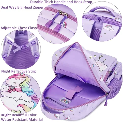 Miniatura 5 de Juego de mochila para niñas y adolescentes, mochila escolar para niños con bolsa para el almuerzo, estuche para lápices, mochilas escolares